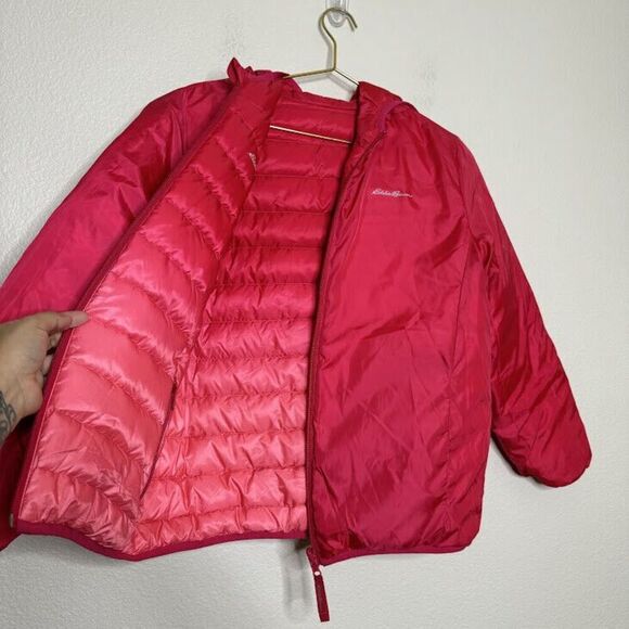 Eddie Bauer Jacket Girls Large 14/16 Puffer Ombre Pink Full Zip Reversible Hood - Picture 2 of 13